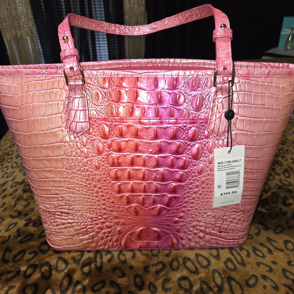 Brahmin Pink Croc-Embossed Tote
